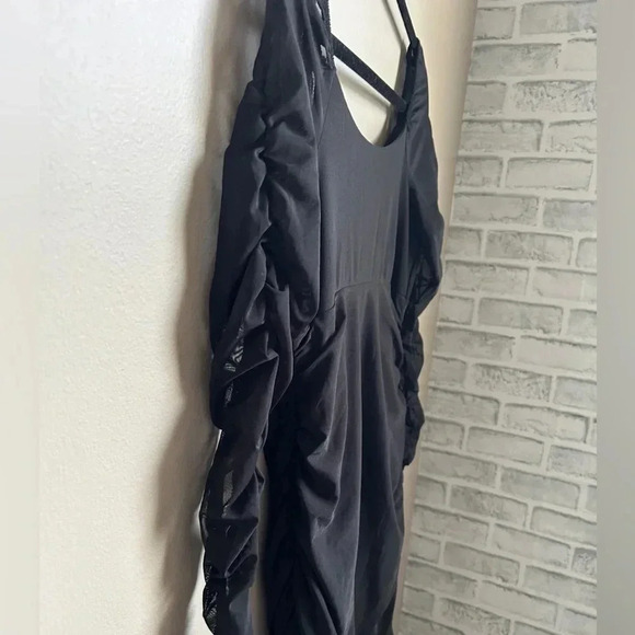 Hollister Y2K Black Long Sleeve Mesh Ruched Mini Bodycon Dress Size M NWOT - Picture 6 of 7